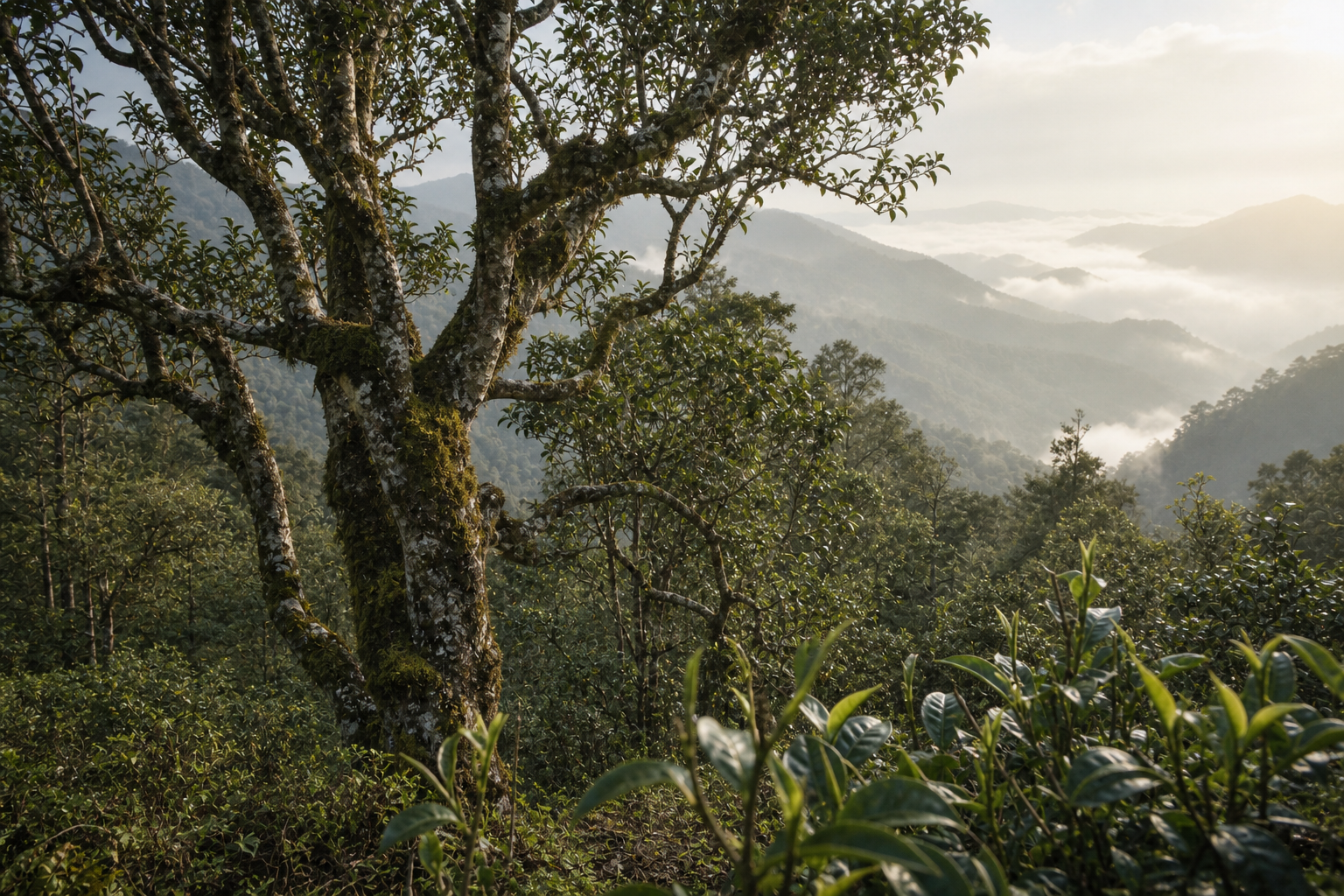 Ancient tea trees in Yunnan mountains