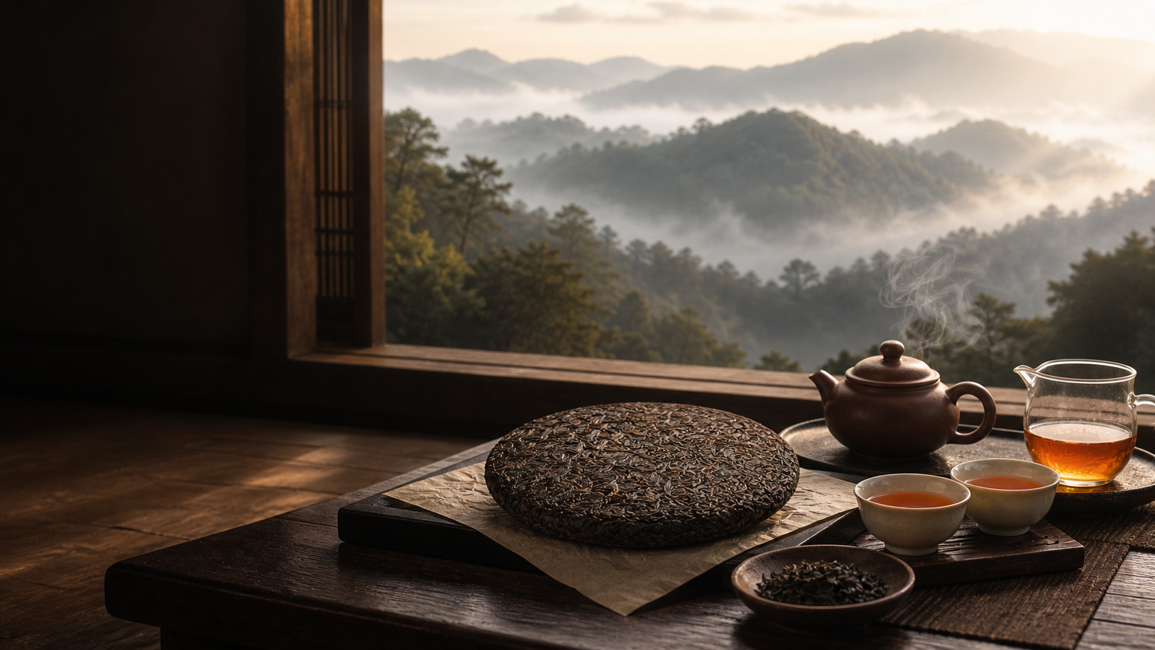 Private puer tea room with Yunnan mountain light